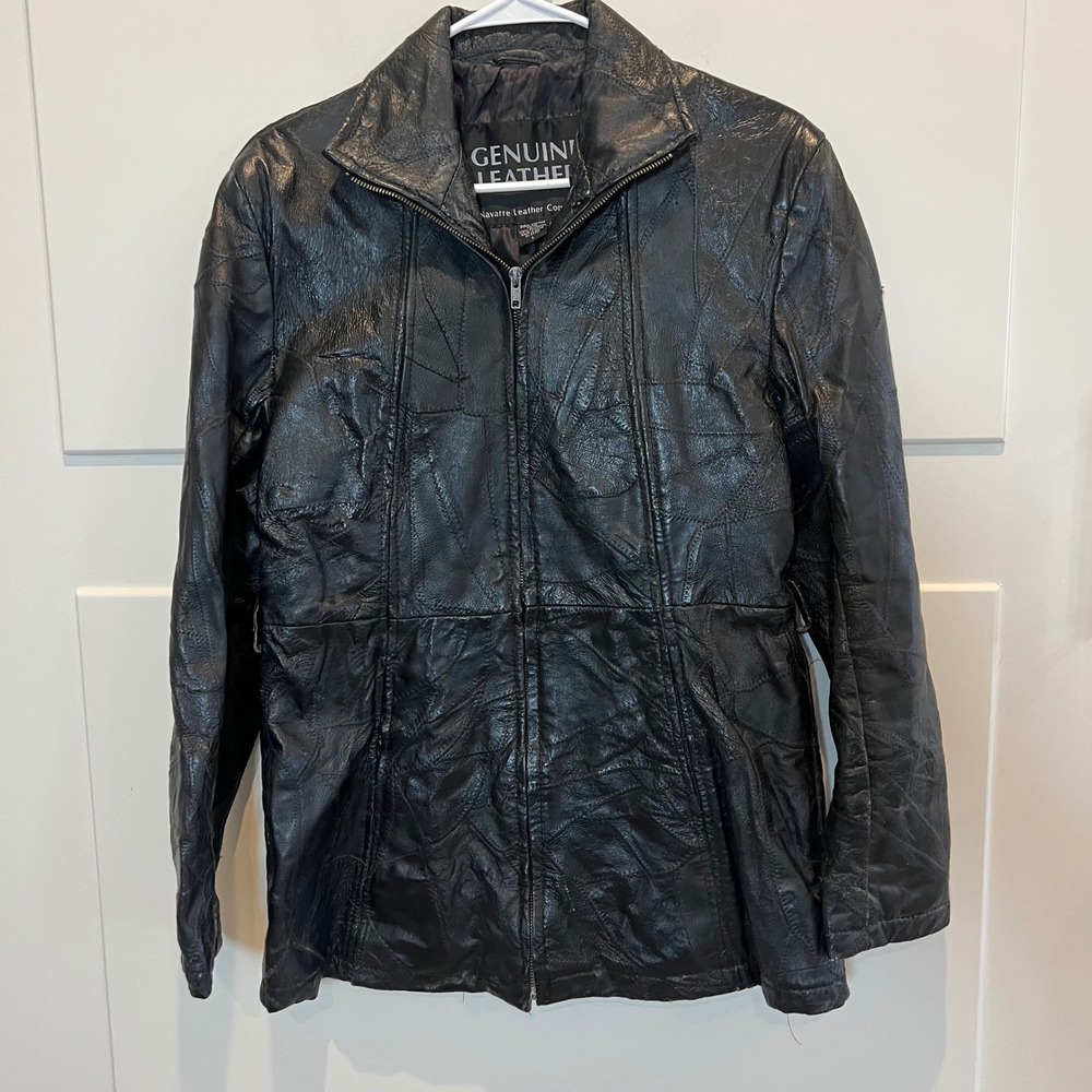Genuine Leather Navarre Company Black Patchwork‎ Jacket Womens Large Vintage
